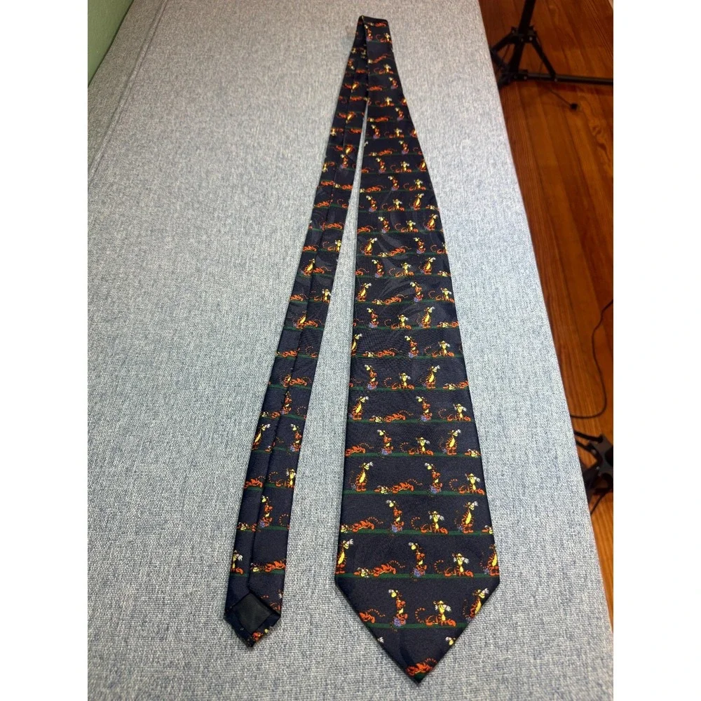 DISNEY Winnie The Pooh Tigger Tie Navy Blue Tonal Design